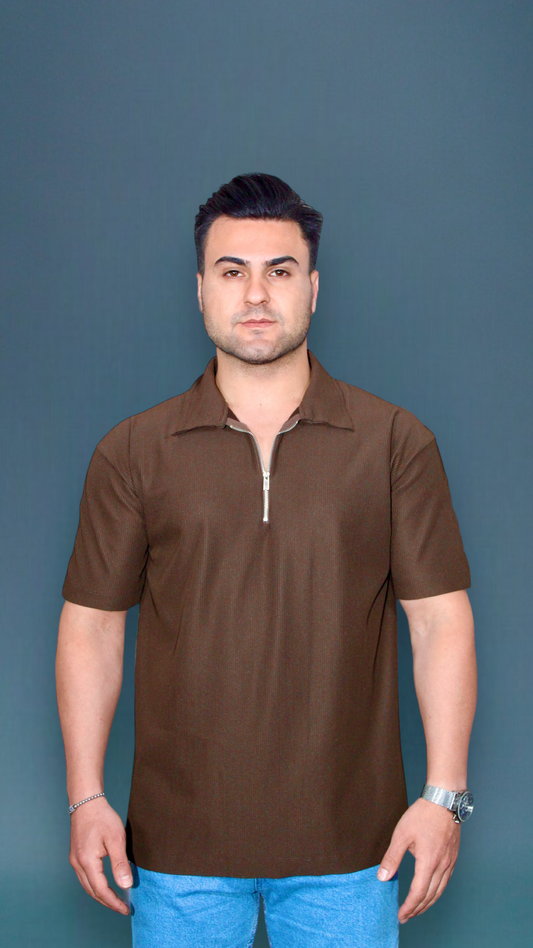 MEMZ TREMONT ZIP POLO IN DARK  BROWN