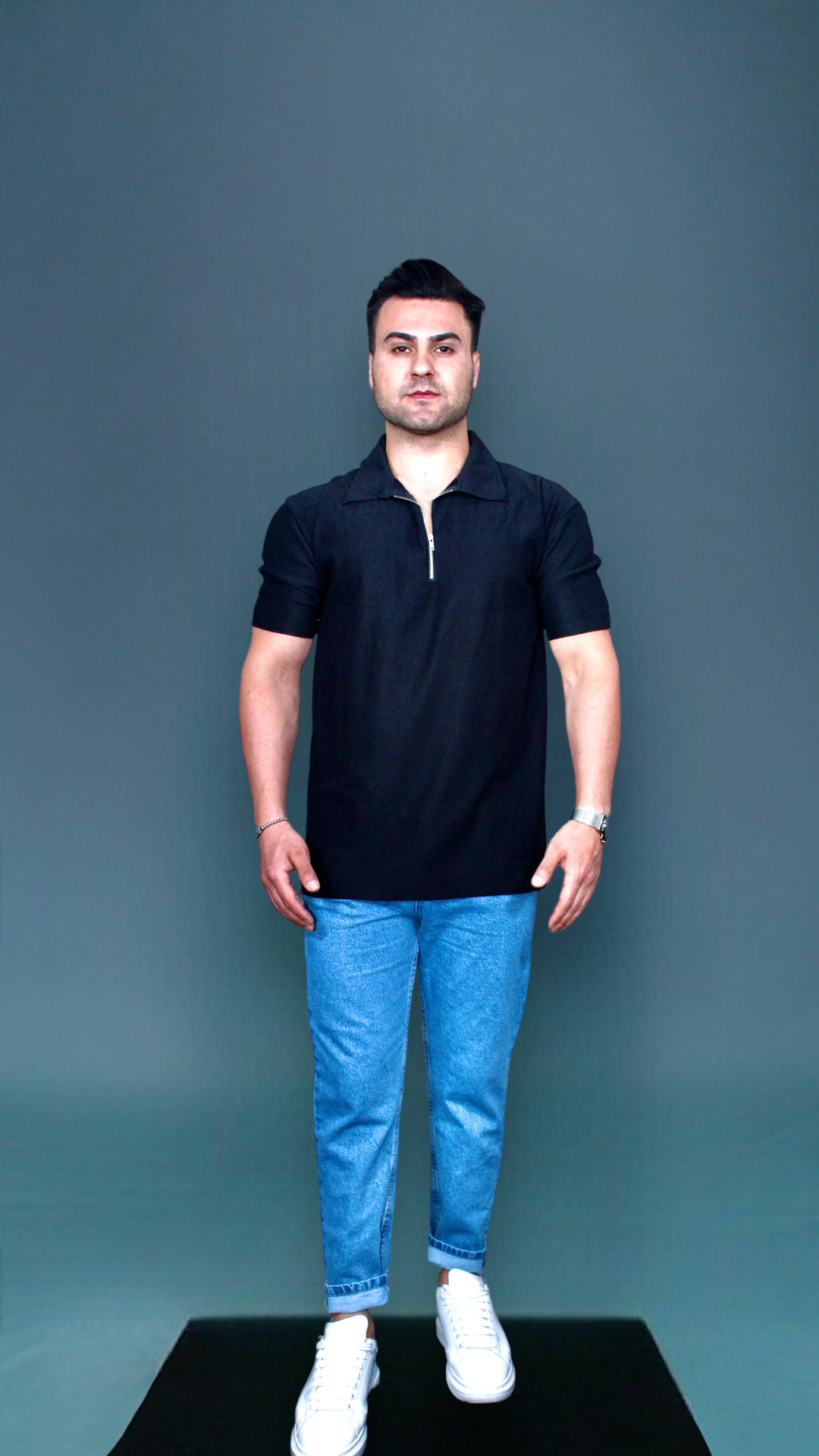 MEMZ TREMONT ZIP POLO IN BLACK
