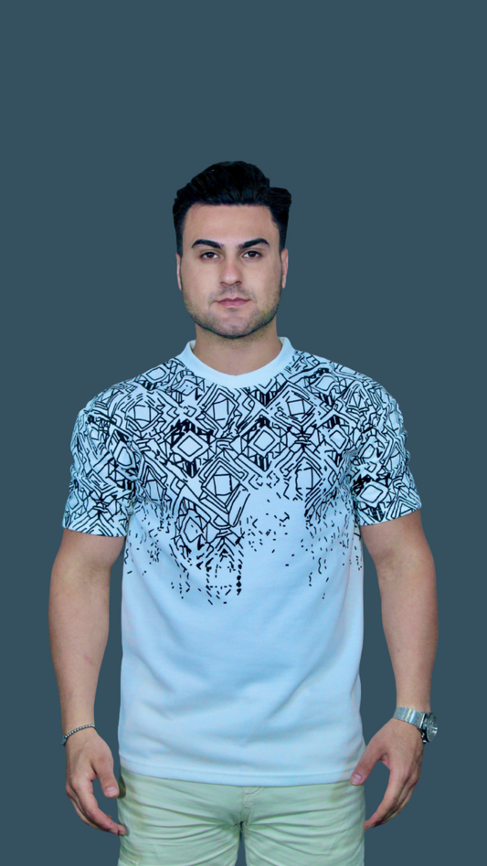 MEMZ PATTERNED TEE IN WHITE