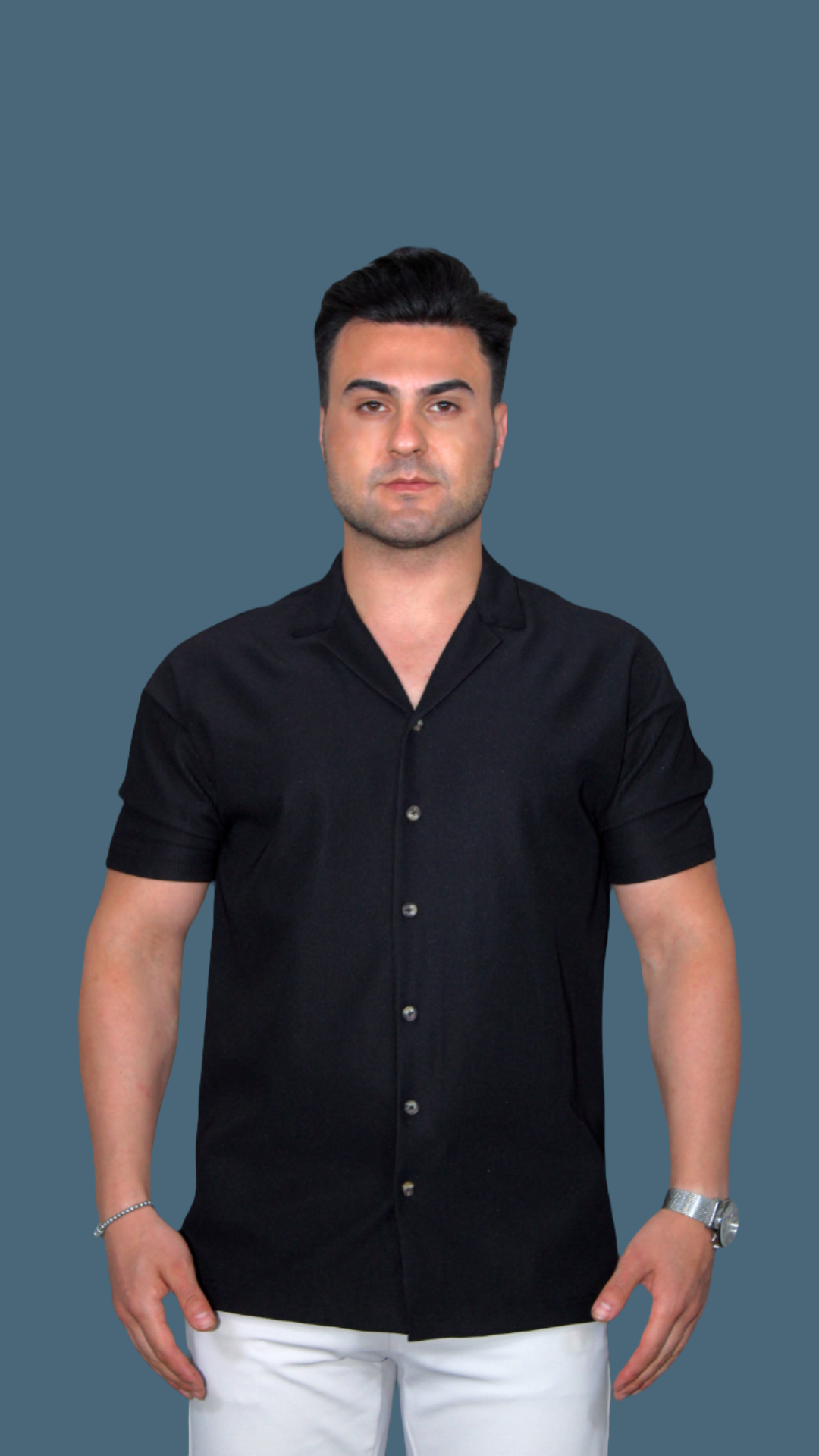 MEMZ EIVISSA REVERE SHIRT IN BLACK