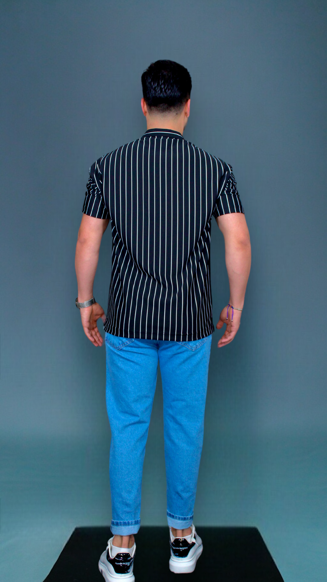 MEMZ PINSTRIPE REVERE SHIRT IN BLACK/WHITE