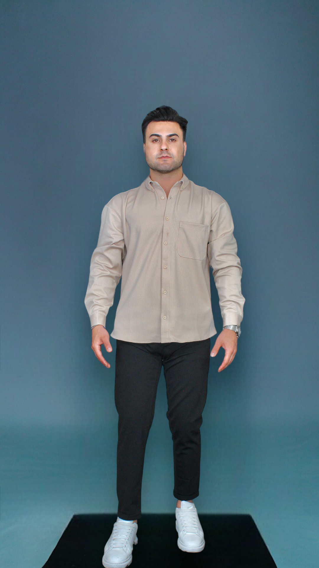 MEMZ LONG SLEEVE OXFORTD SHIRT IN BEIGE