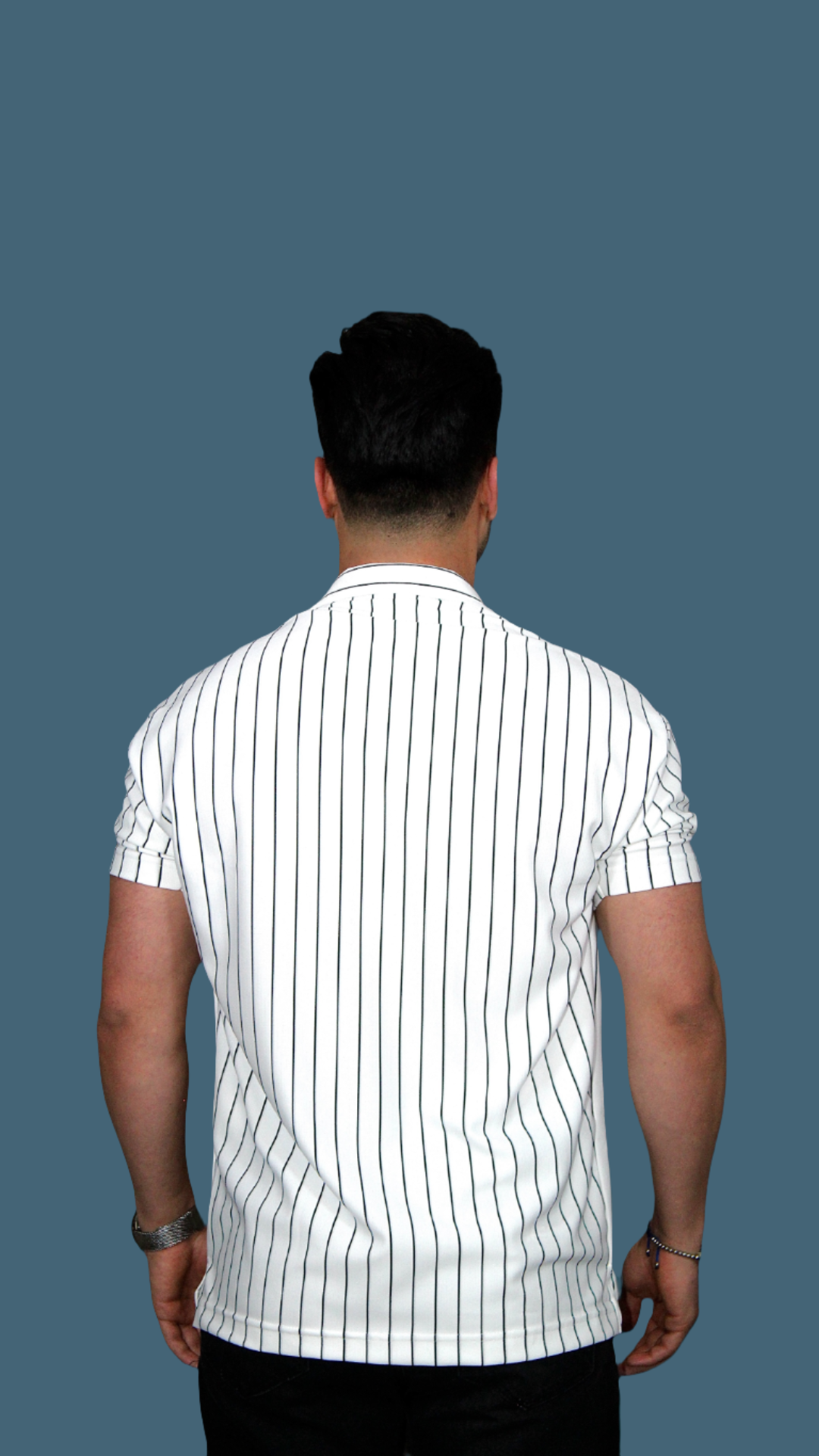 MEMZ PINSTRIPE REVERE SHIRT IN WHITE/BLACK