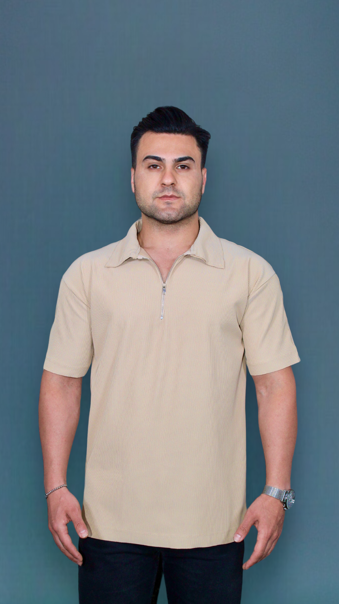 MEMZ TREMONT ZIP POLO IN CAMEL