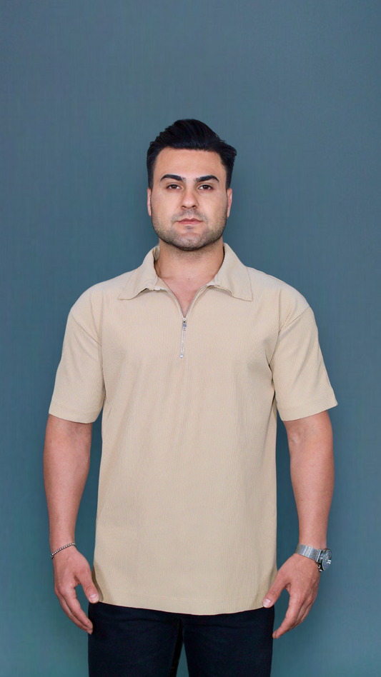 MEMZ TREMONT ZIP POLO IN CAMEL