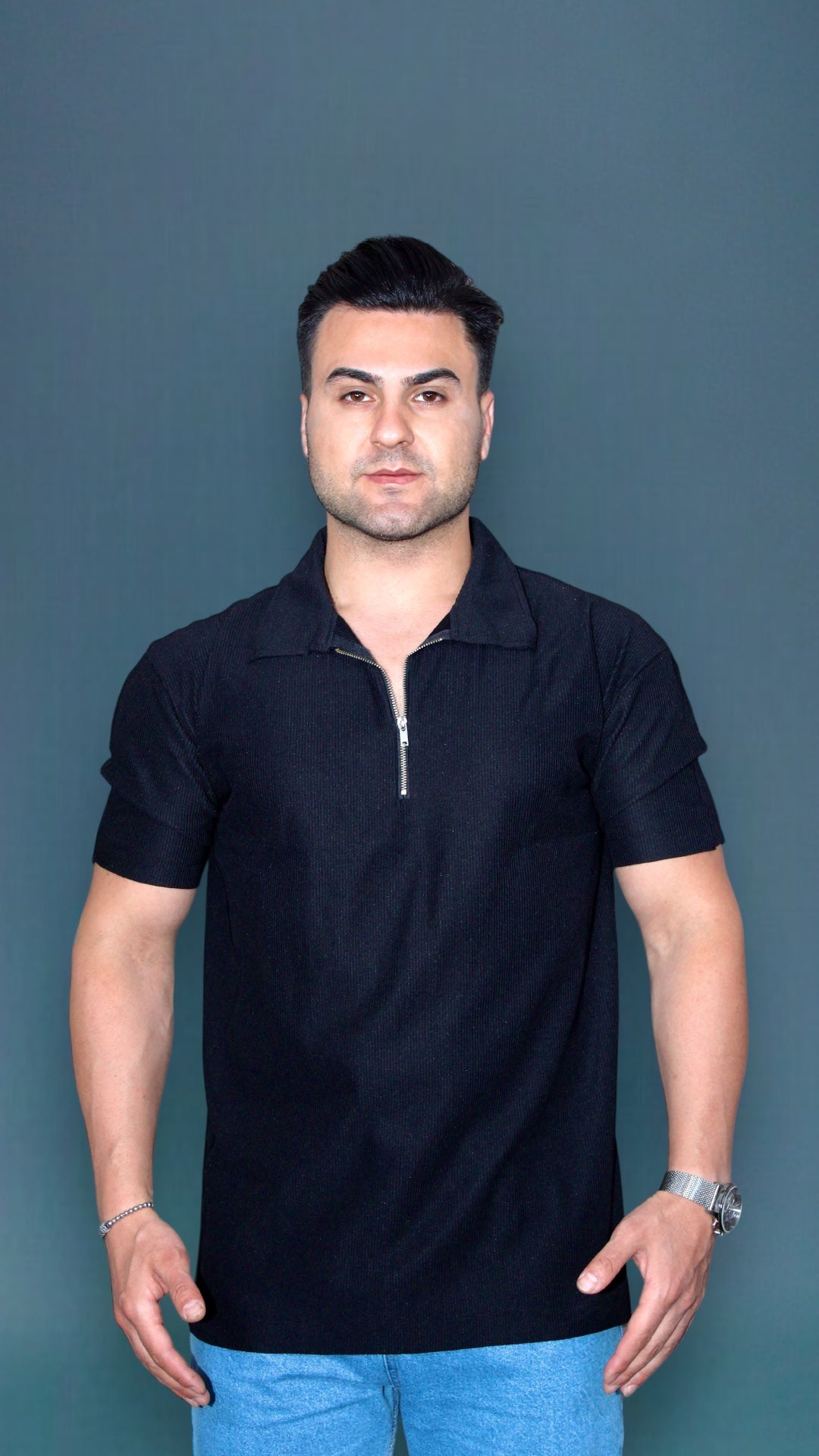 MEMZ TREMONT ZIP POLO IN BLACK