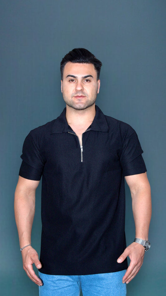 MEMZ TREMONT ZIP POLO IN BLACK