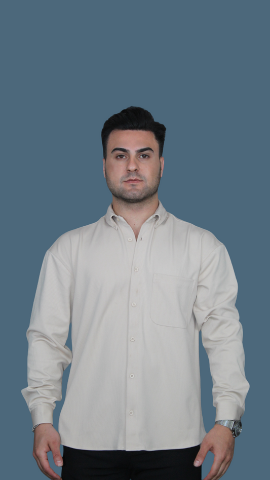 MEMZ LONG SLEEVE OXFORTD SHIRT IN BEIGE
