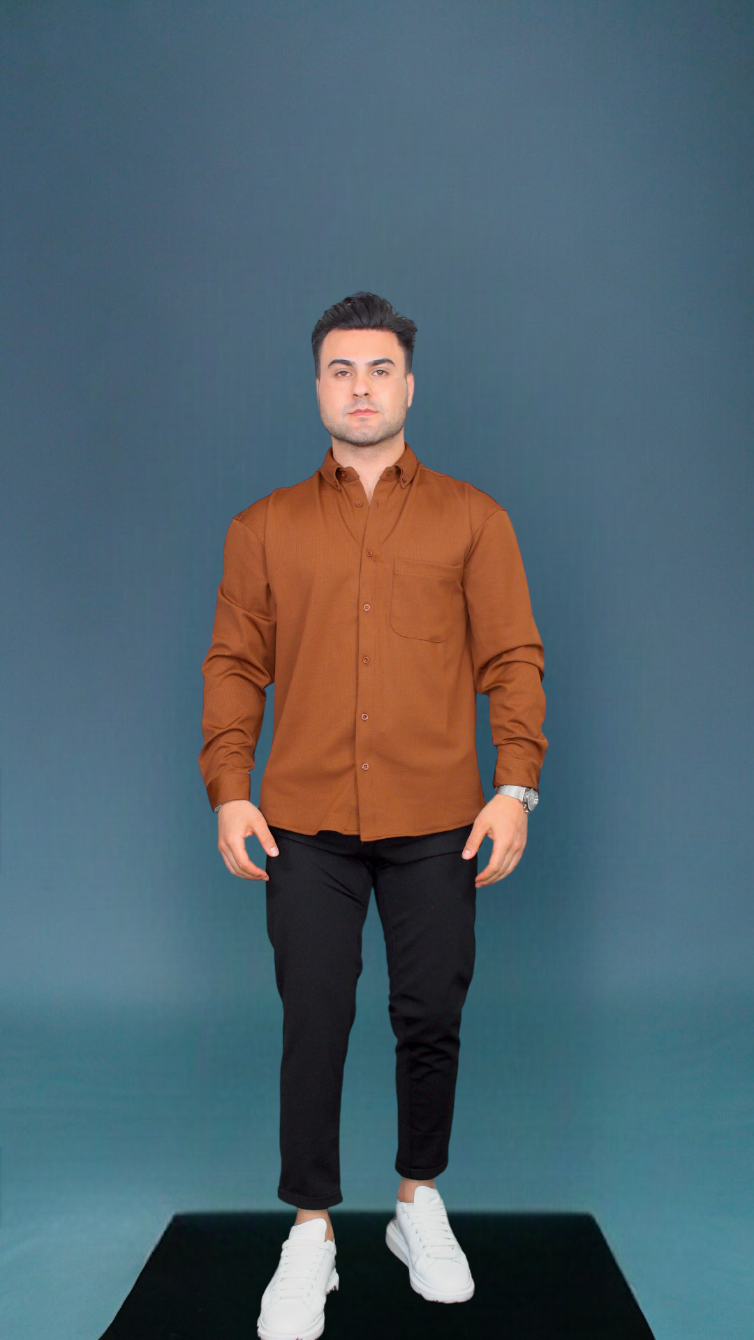 MEMZ LONG SLEEVE OXFORTD SHIRT IN BROWN