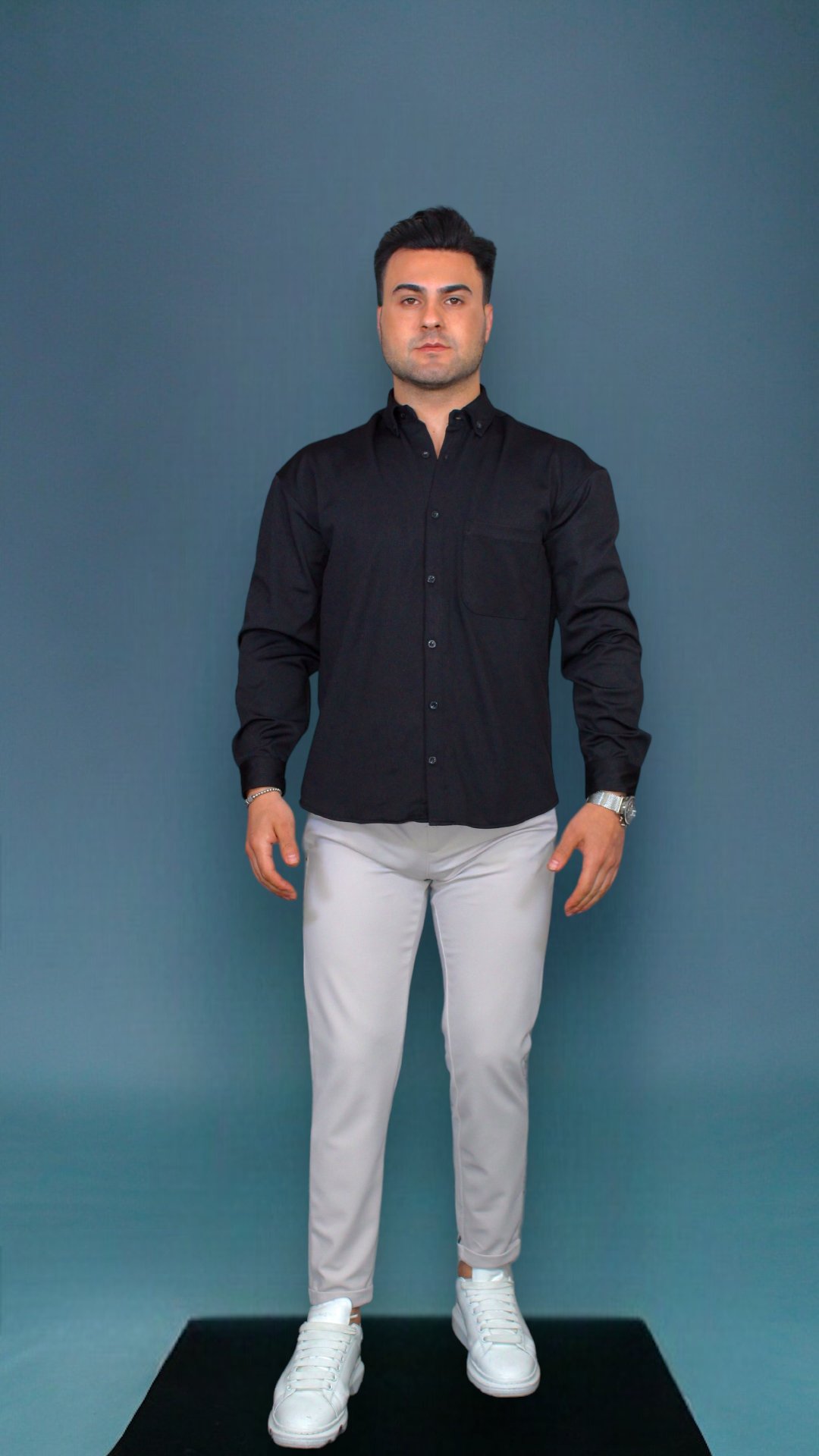 MEMZ LONG SLEEVE OXFORTD SHIRT IN BLACK
