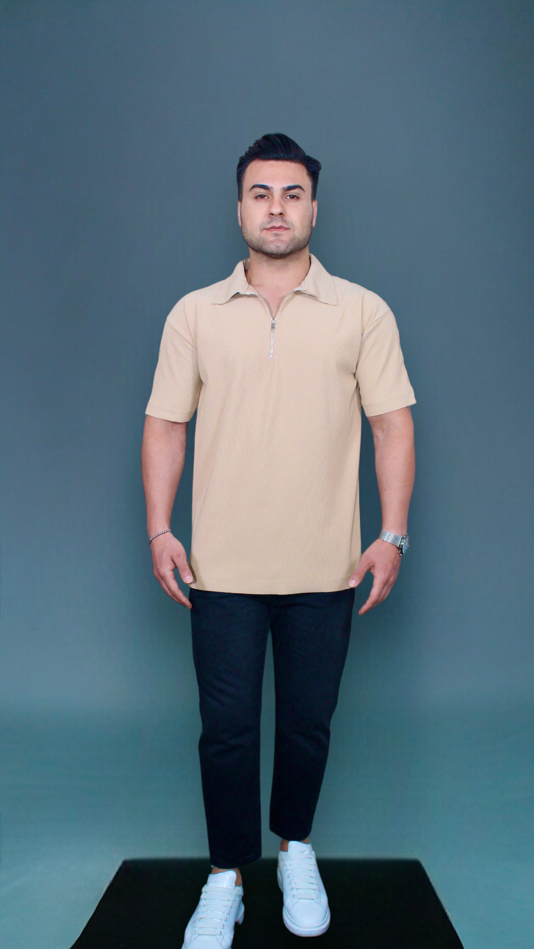MEMZ TREMONT ZIP POLO IN CAMEL