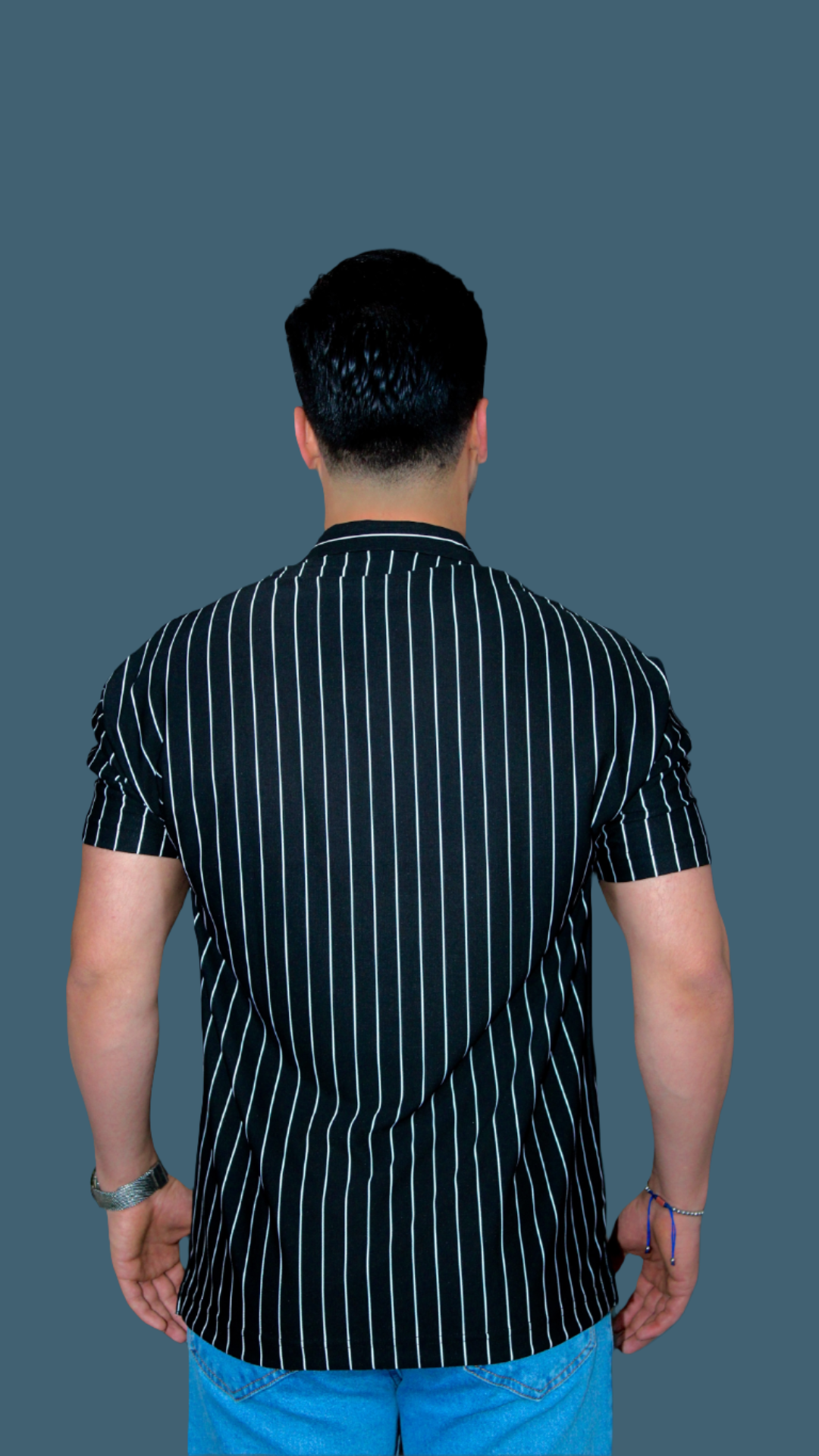 MEMZ PINSTRIPE REVERE SHIRT IN BLACK/WHITE