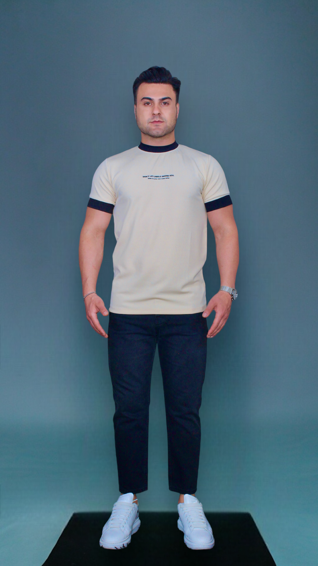 MEMZ TAPED TEE IN BEIGE