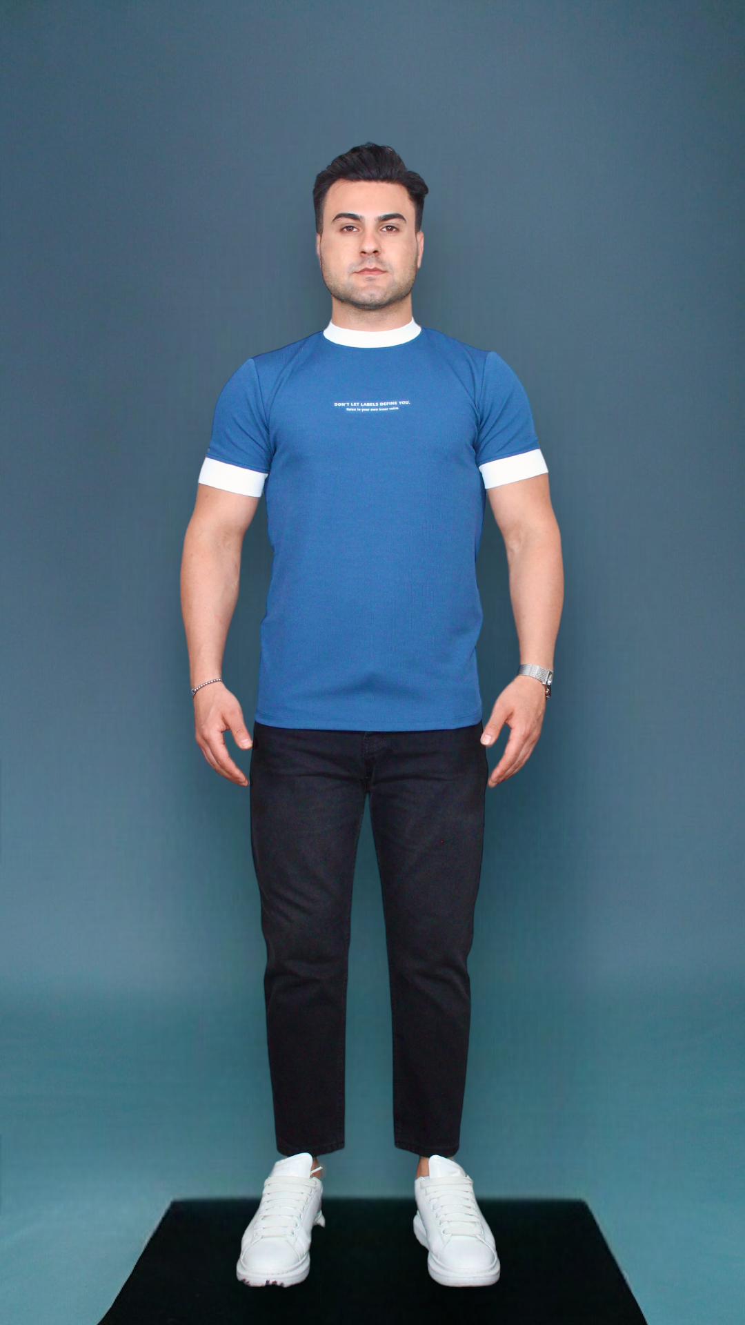 MEMZ TAPED TEE IN DARK BLUE