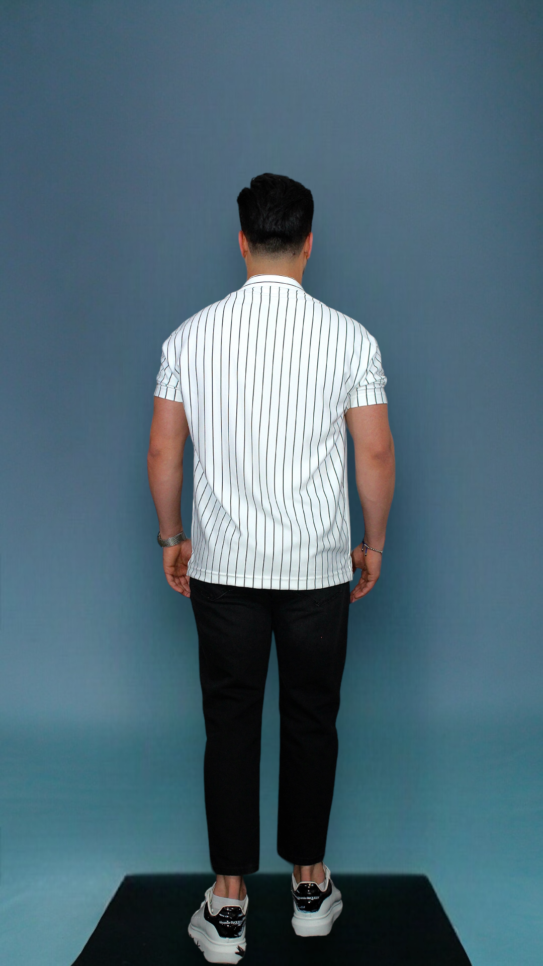 MEMZ PINSTRIPE REVERE SHIRT IN WHITE/BLACK